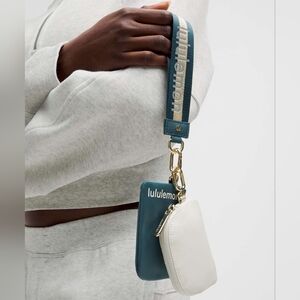 Lululemon Dual Pouch Wristlet WordmarkWarp Teal / Gold / Bone NWT
